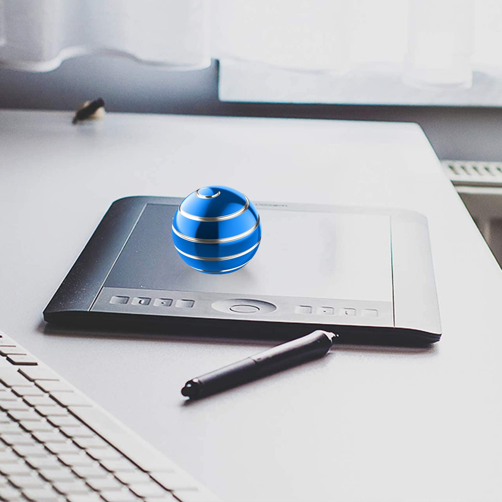 Apqdw blue spinning ball creates a continuous spiral optical illusion.