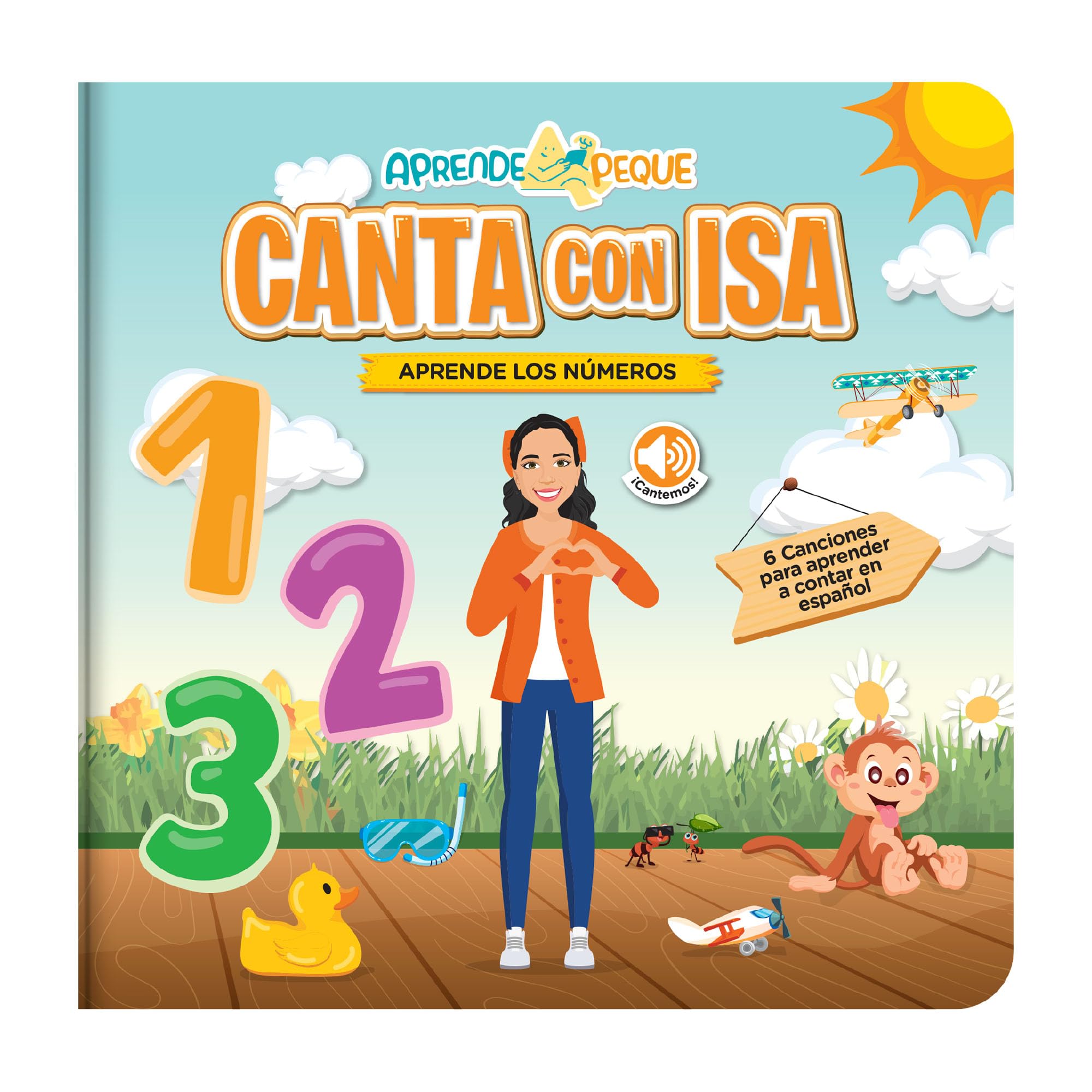 Aprende Peque Musical Counting Book with Isa sound buttons for counting practice.