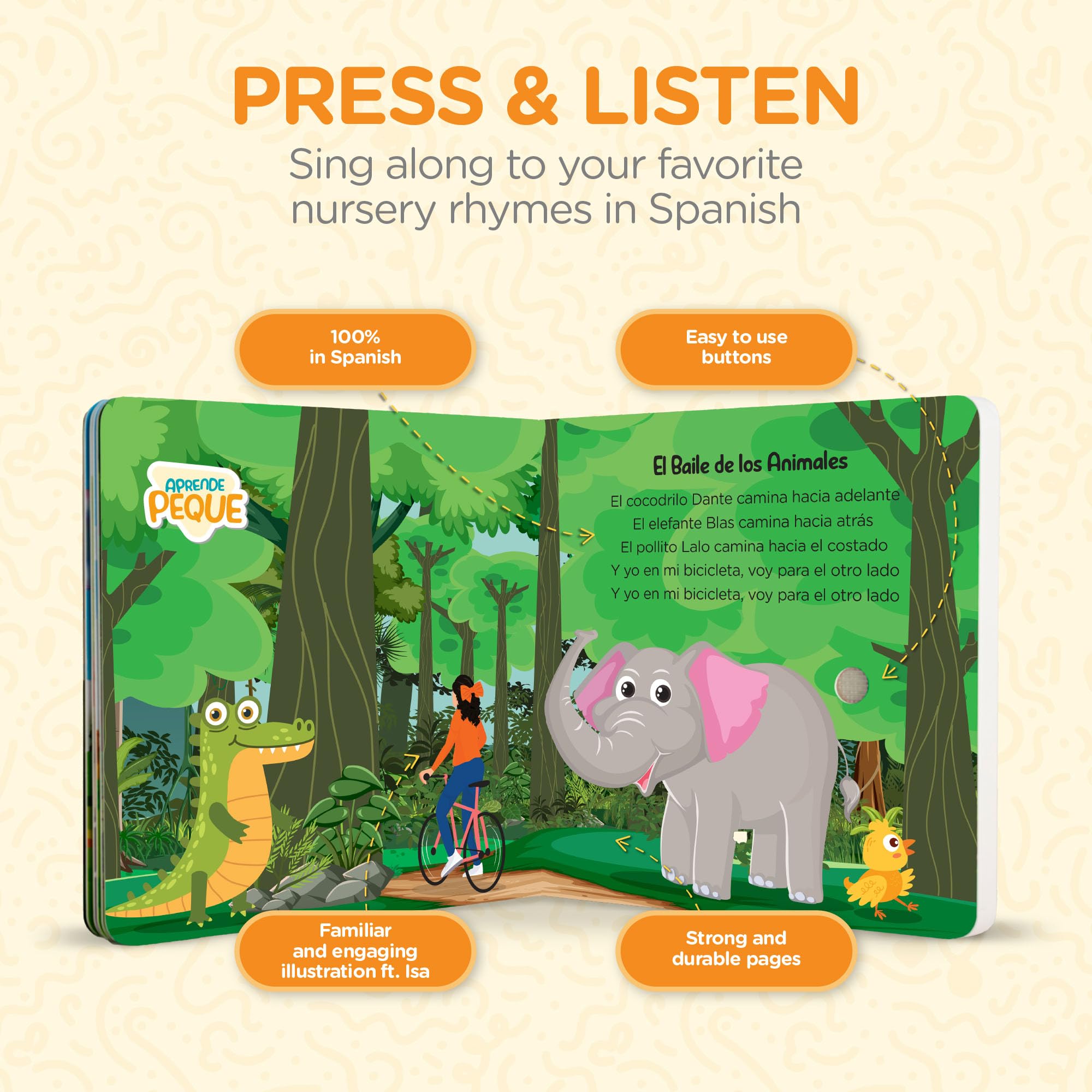 Aprende Peque Musical Sound Book Isa On/Off switch provides easy kid-friendly control.