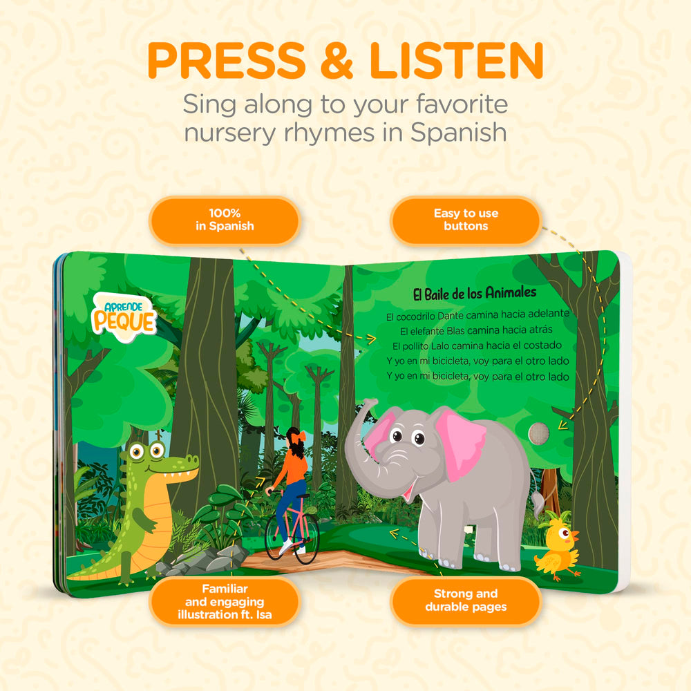 Aprende Peque Musical Sound Book Isa On/Off switch provides easy kid-friendly control.