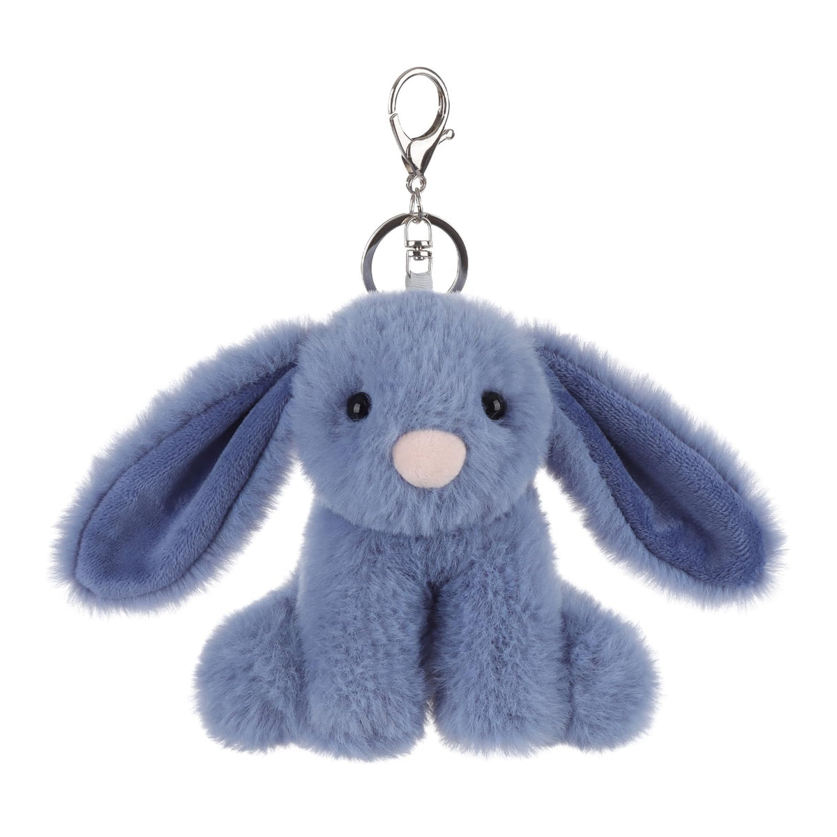 Apricot Lamb blue bunny plush toy keychain, soft portable companion for kids on the go.