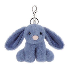 Apricot Lamb blue bunny plush toy keychain, soft portable companion for kids on the go.