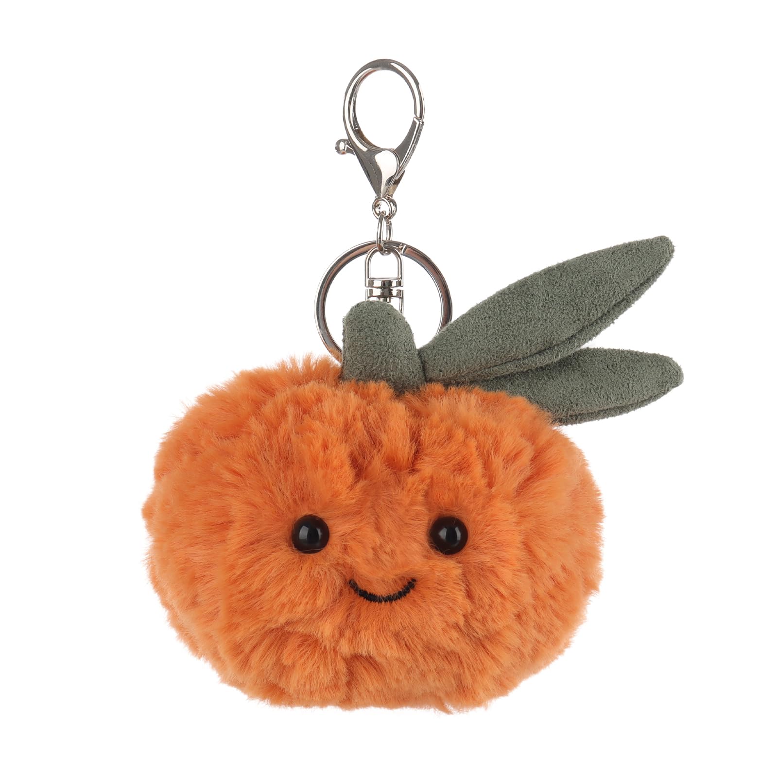 Apricot Lamb orange plush keychain front view, a cute, durable bag accessory for kids.
