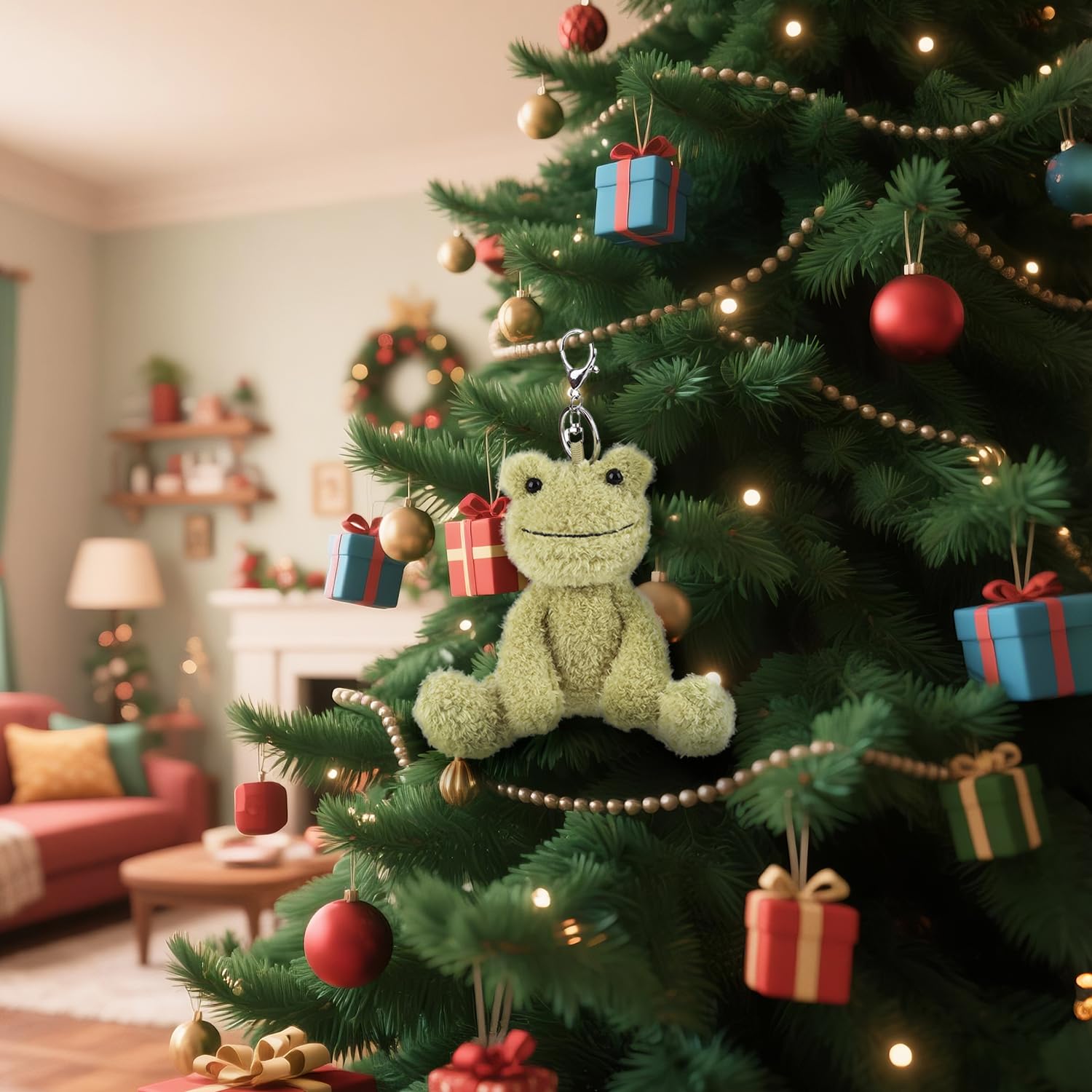 Apricot Lamb plush frog face detail adds playful charm