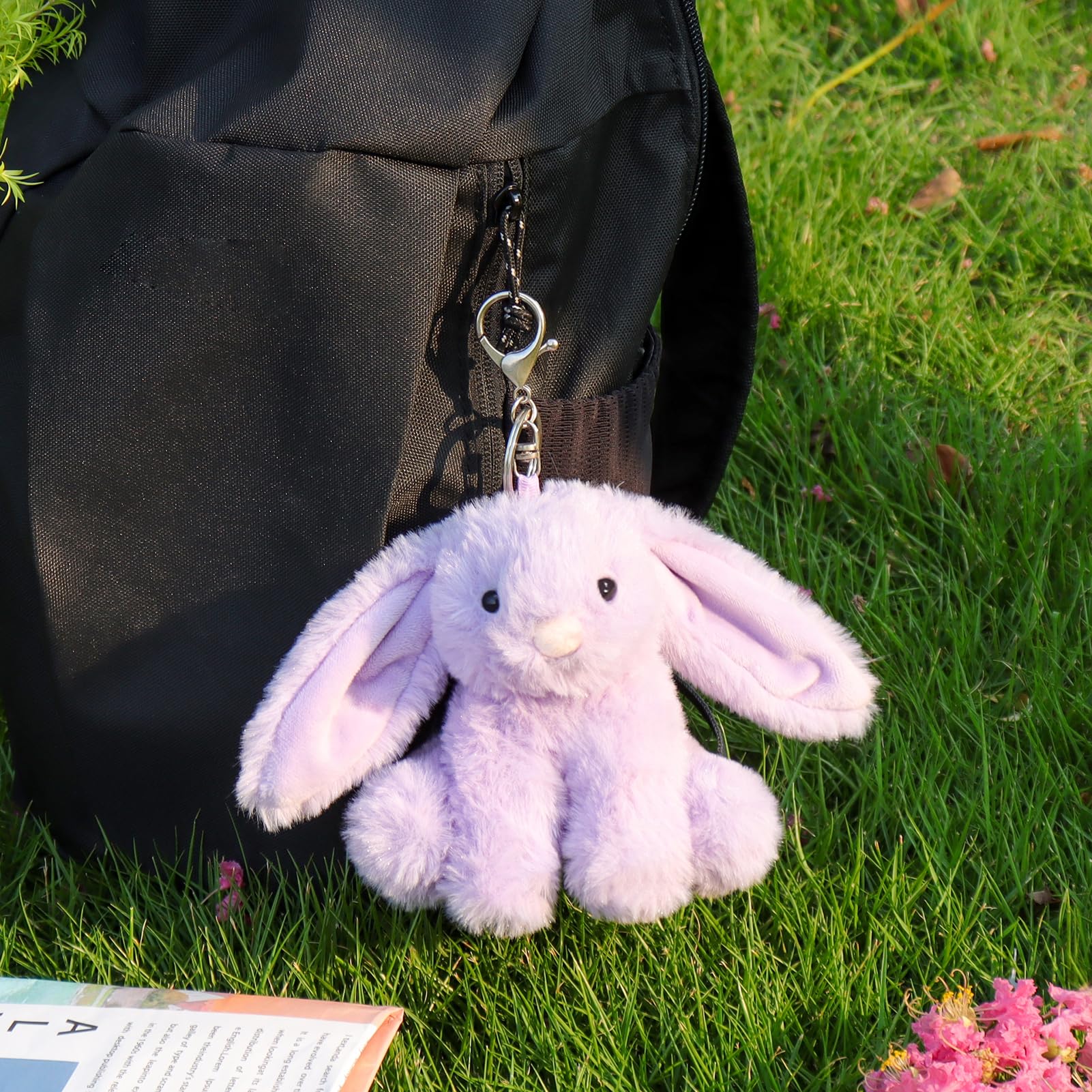 Apricot Lamb purple bunny backpack clip—easy access charm to brighten a kid's bag.