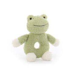 Apricot Lamb baby frog rattle; surface washable plush for quick cleaning.