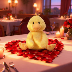 Apricot Lamb velvet duck plush side view, ideal travel friend for little ones.