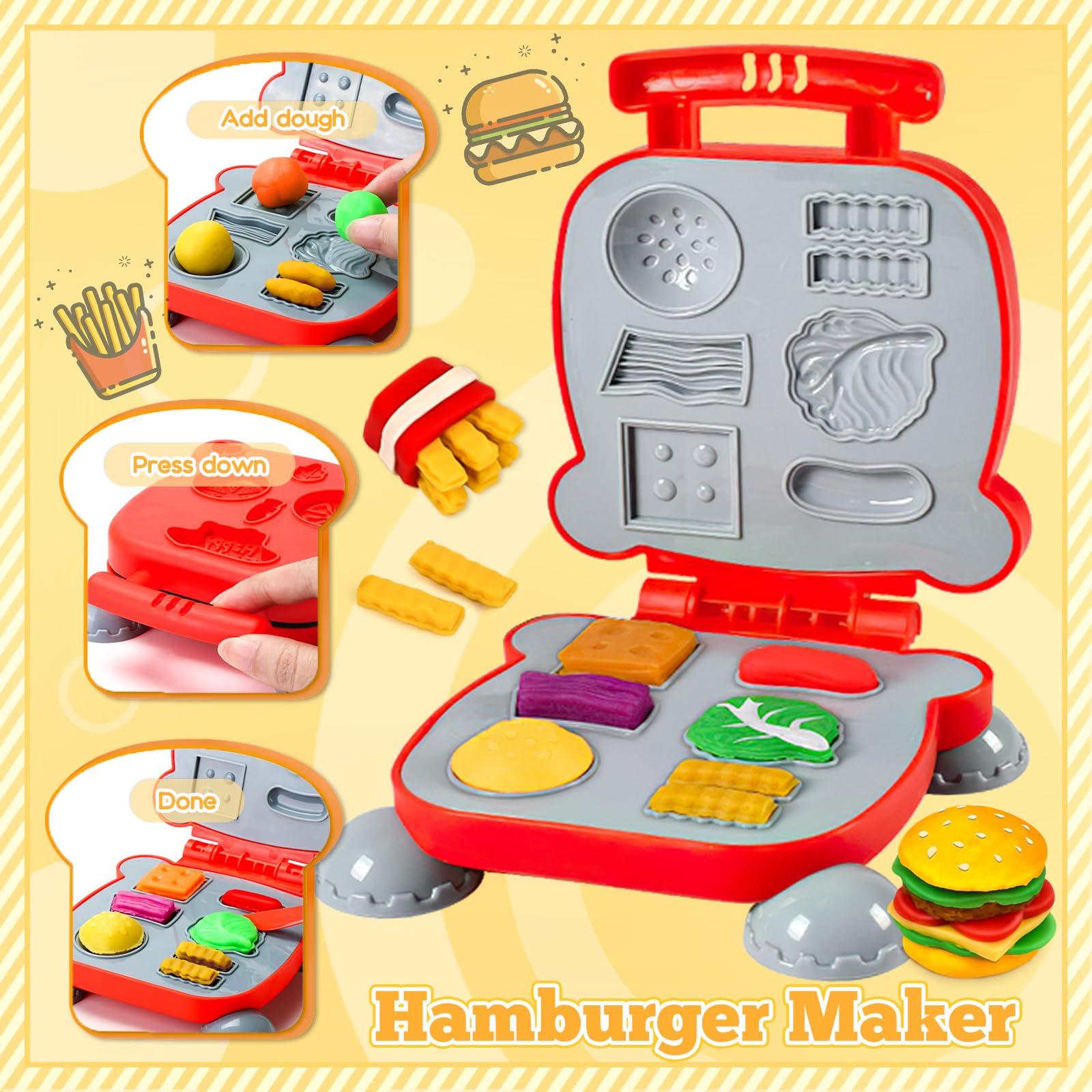Aprilwolf hamburger maker tools for imaginative kitchen play.