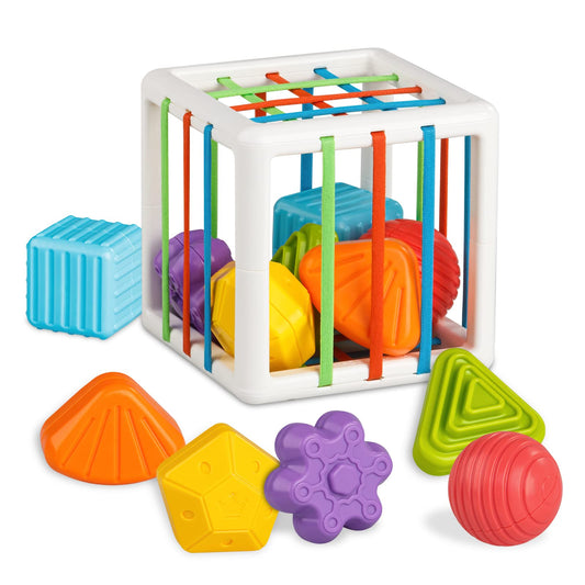 Aprilwolf Montessori cube with colorful blocks for sensory play.