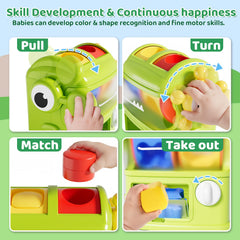 Aprilwolf Shape Sorter steering wheel activates lever drop for interactive motor play.