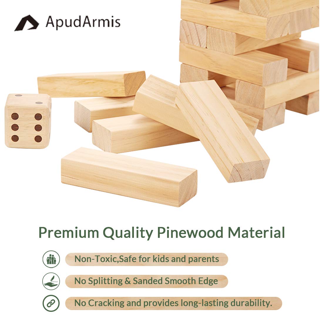 ApudArmis pine blocks with dice set for casual backyard challenges