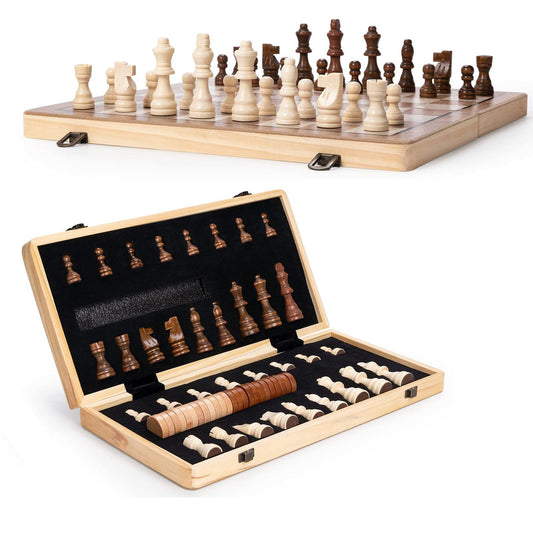 APYR AOMA 15-inch wooden folding chess board for travel and storage.