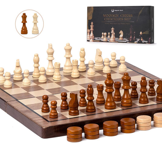 apyr aoma Chess Set with 15-inch folding walnut board for travel and home use
