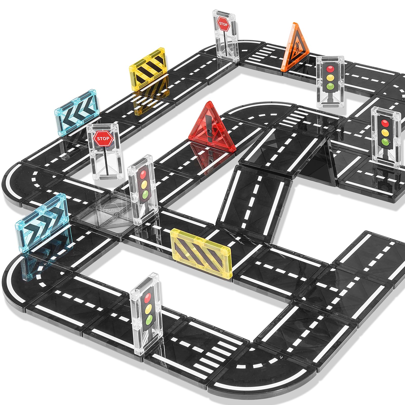 apyr aoma magnetic tiles road expansion front view supports creative road layouts for kids