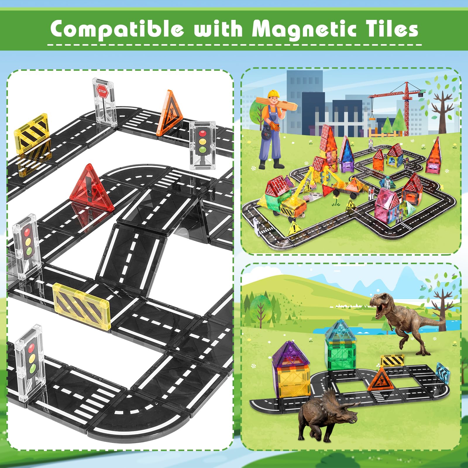 apyr aoma magnetic tiles road expansion packaging shows 48 pieces for open-ended play