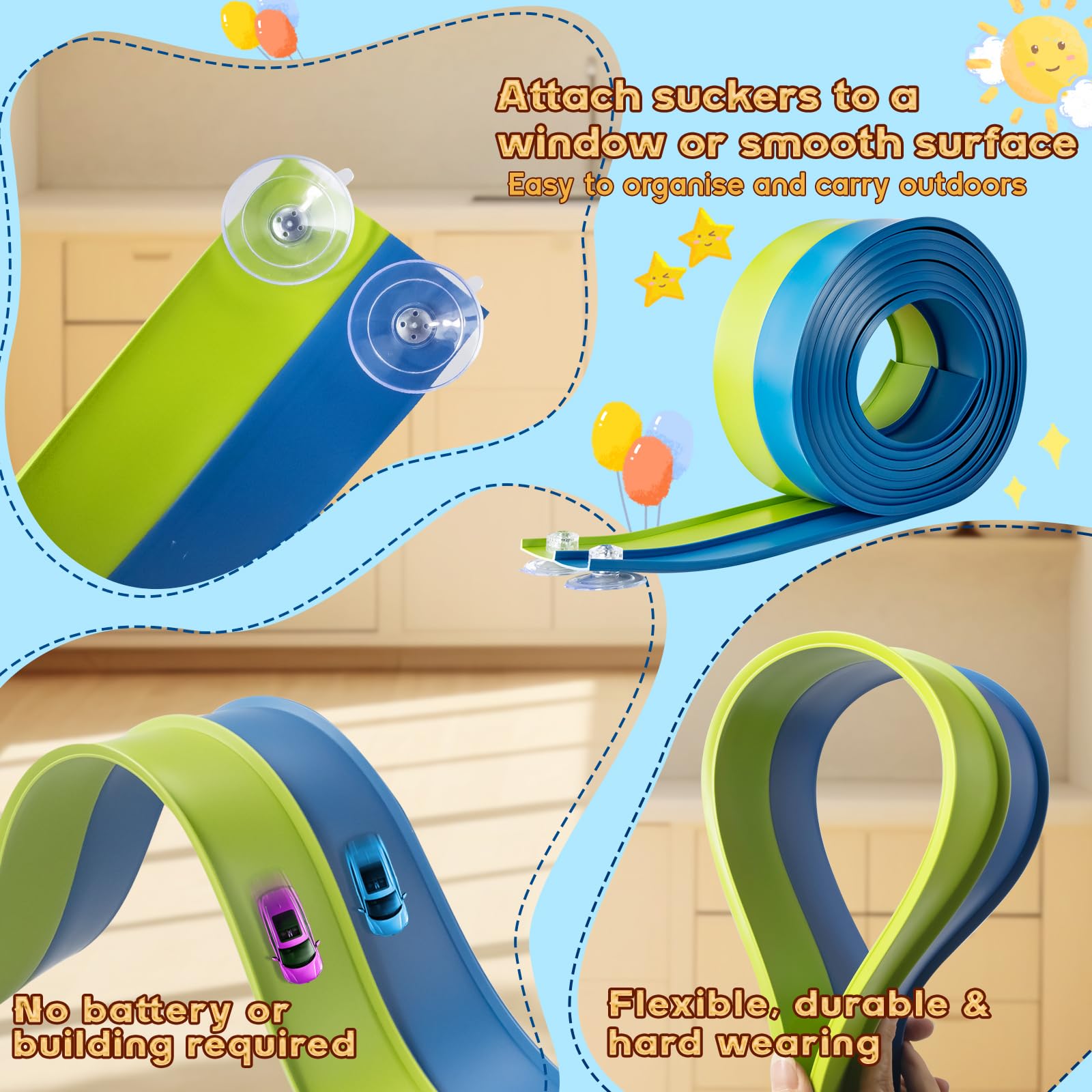 AQFR Flex Tracks durable PVC construction offers flexible, long-lasting play.