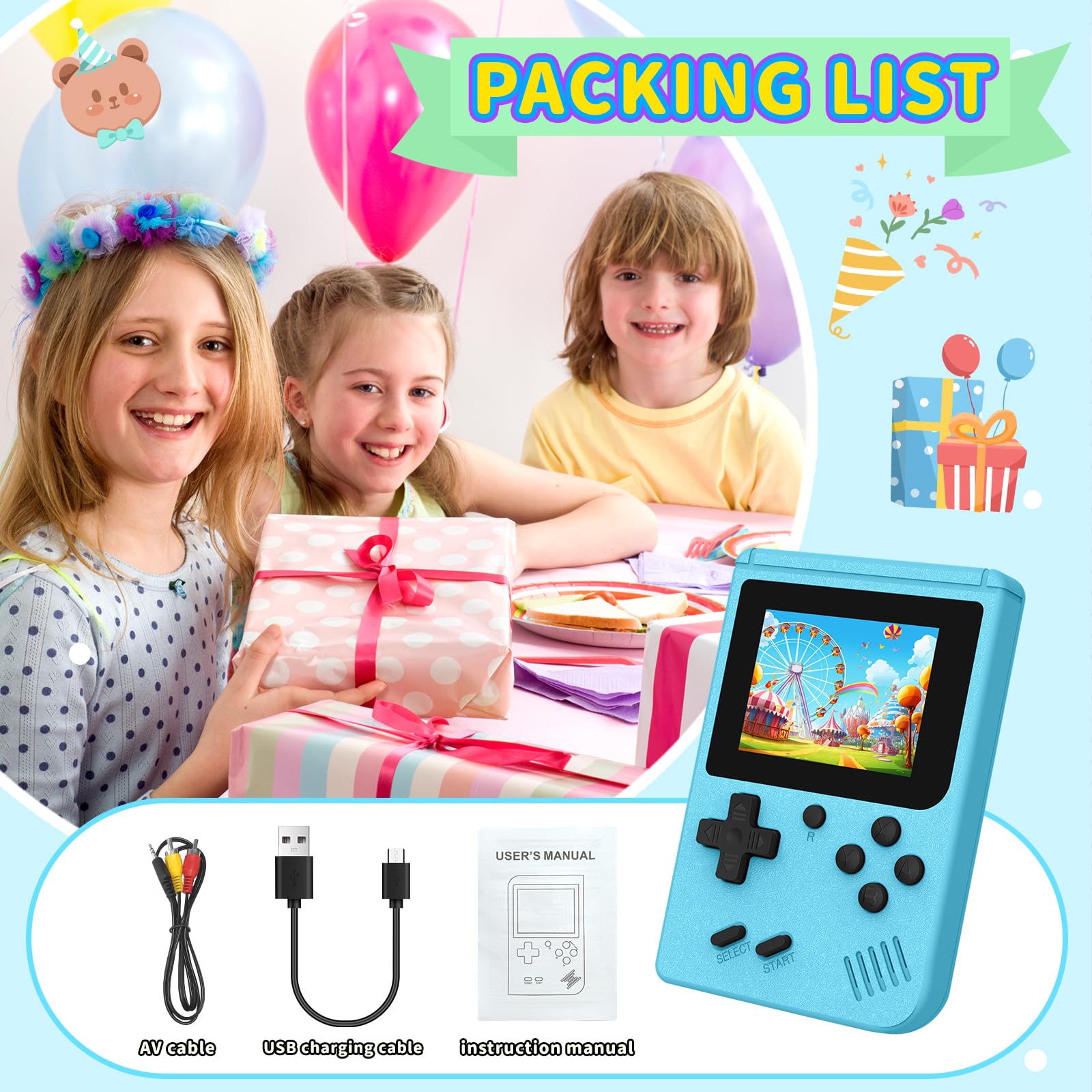 AQHH Mini Plus blue compact size, preloaded games for instant nostalgia.