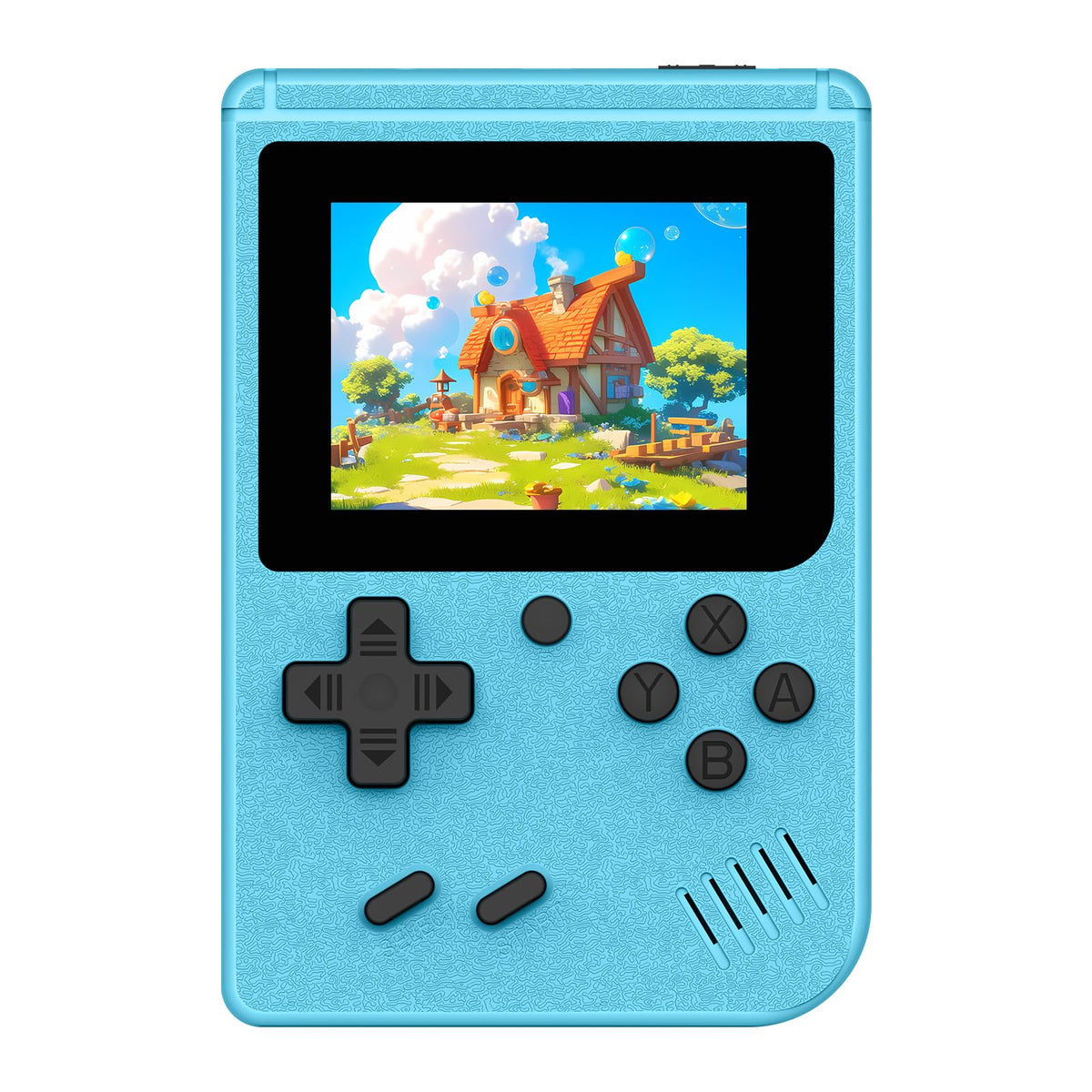 AQHH Mini Plus blue front view, portable retro console for on-the-go gaming.