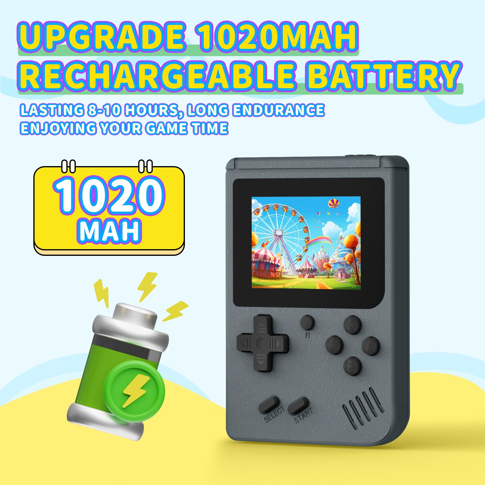 AQHH Mini Plus portable console angled shot highlighting compact gray design.