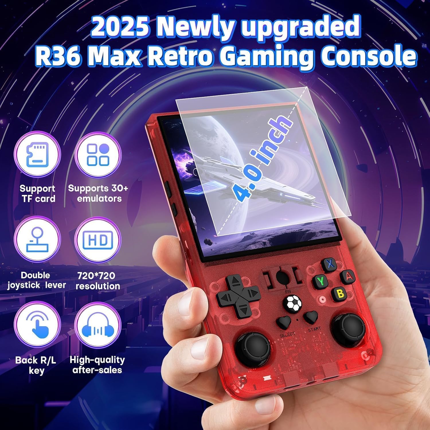 AQHH R36 Max 4-inch screen delivers crisp visuals for nostalgic titles.