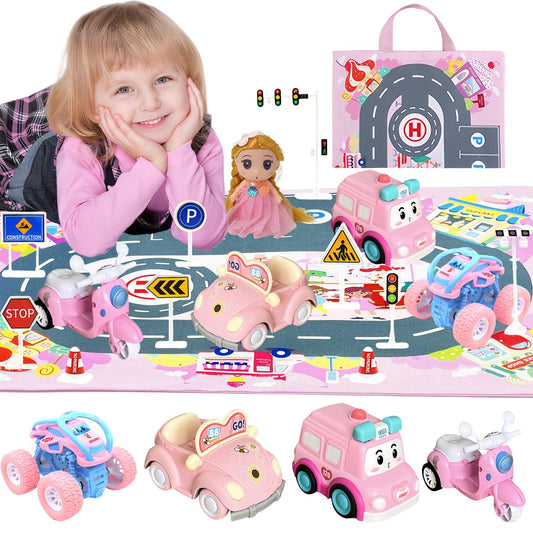 AquaArcc pull-back cars for toddlers in vibrant colors for imaginative play.