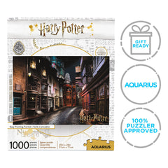 Boxed 20x28 inch AQUARIUS Diagon Alley puzzle ready for display after completion