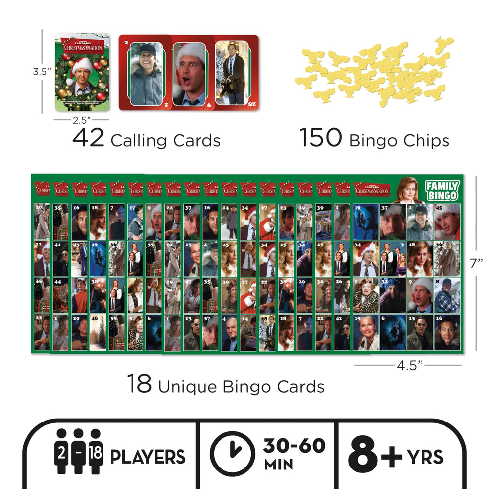 Aquarius Christmas Vacation Bingo 18 cards spreads colorfully to spark quick setup and play.