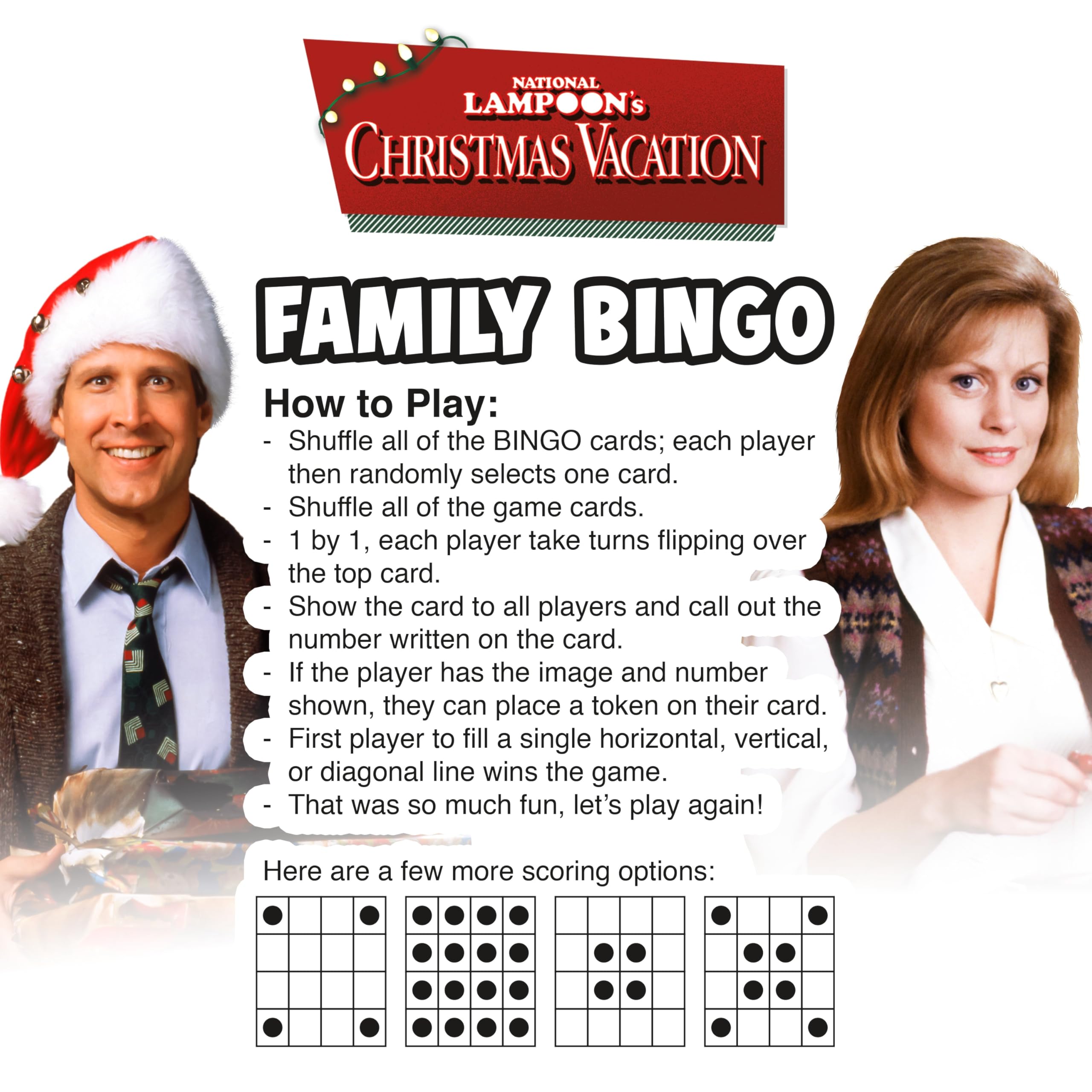 Aquarius Christmas Vacation Bingo 48 game cards showcase varied challenges for lively rounds.