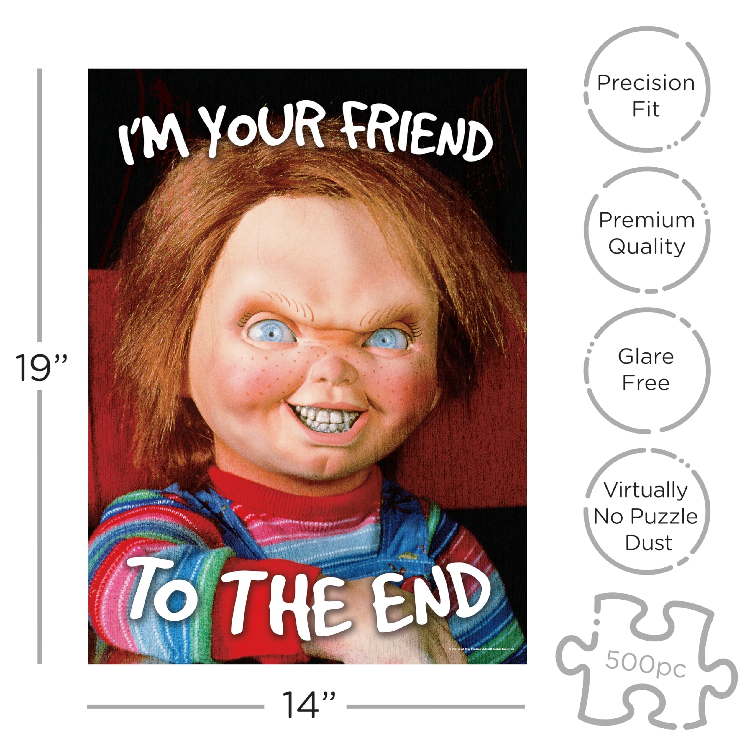 Aquarius Chucky puzzle dimensions 14x19 inches for a satisfying completion.