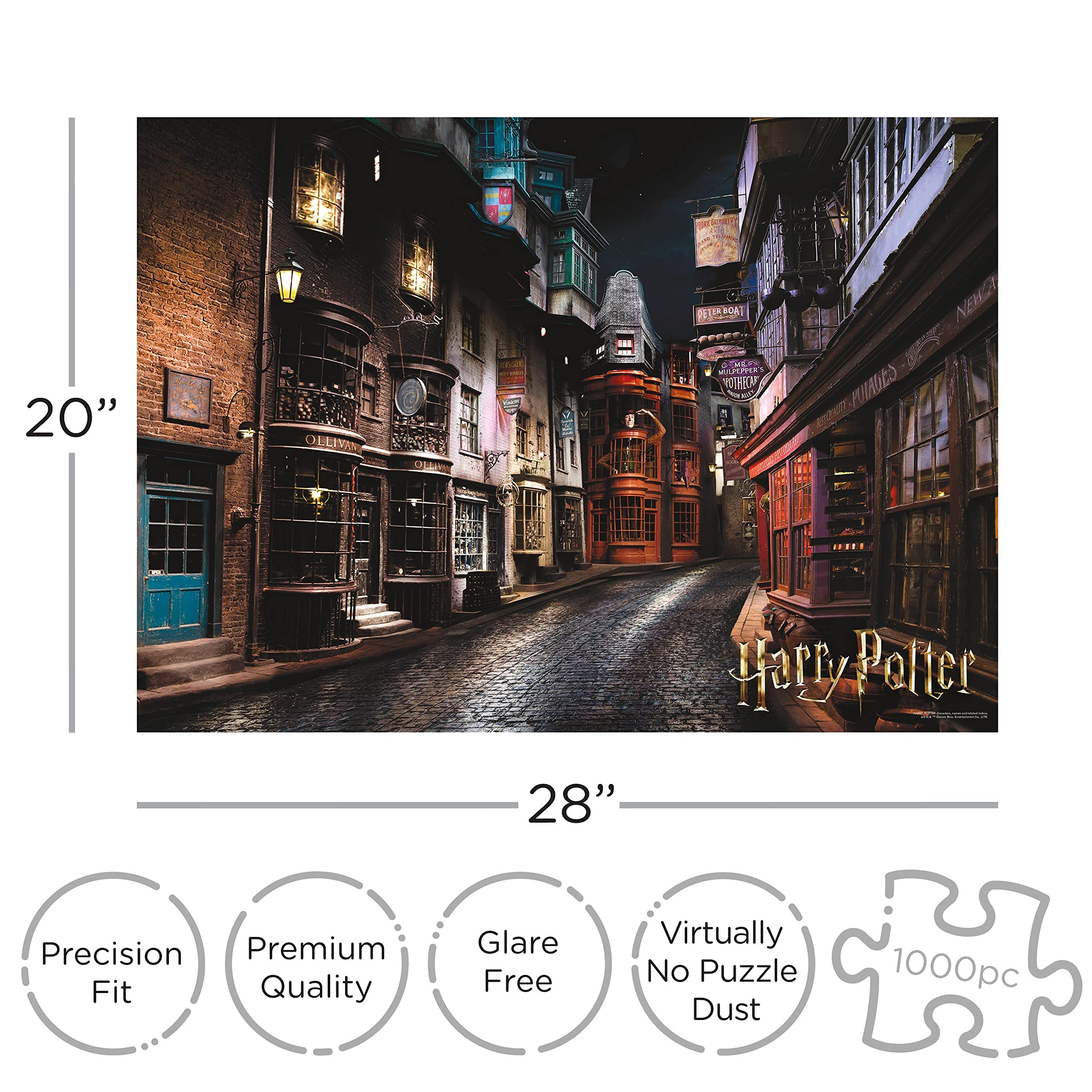 Diagon Alley street scene 1000-piece puzzle with precision-cut pieces for a snug fit