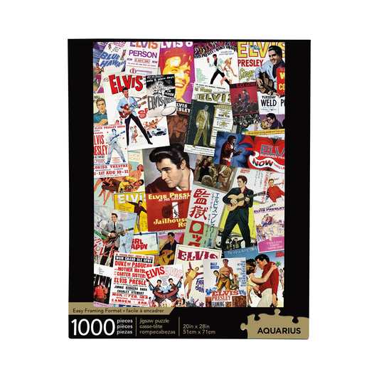 AQUARIUS Elvis movie-poster-collage puzzle offers a vibrant, collectible 1000-piece challenge.
