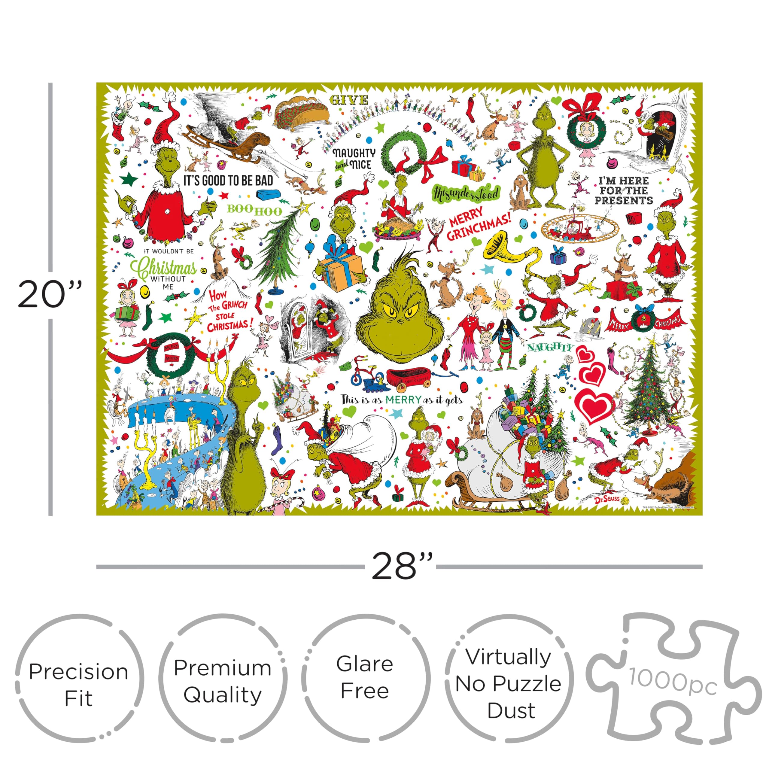 AQUARIUS Grinch puzzle with 1000 pieces laid out for a satisfying challenge.