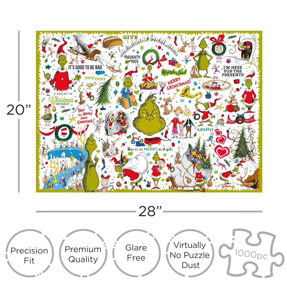 AQUARIUS Grinch puzzle with 1000 pieces laid out for a satisfying challenge.