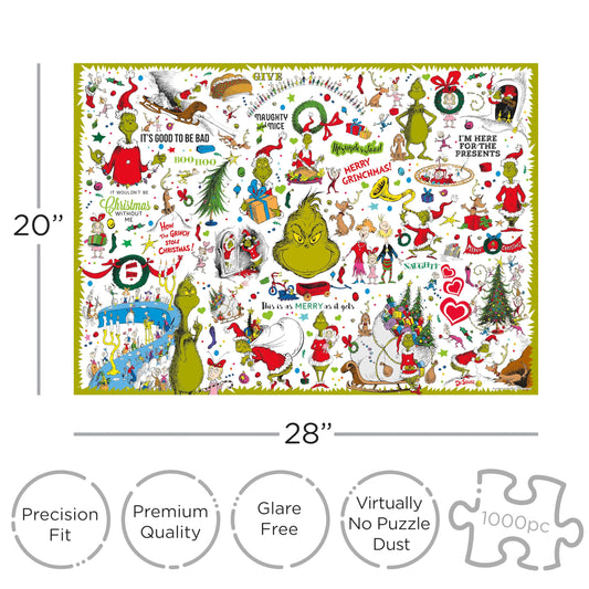 AQUARIUS Grinch puzzle with 1000 pieces laid out for a satisfying challenge.