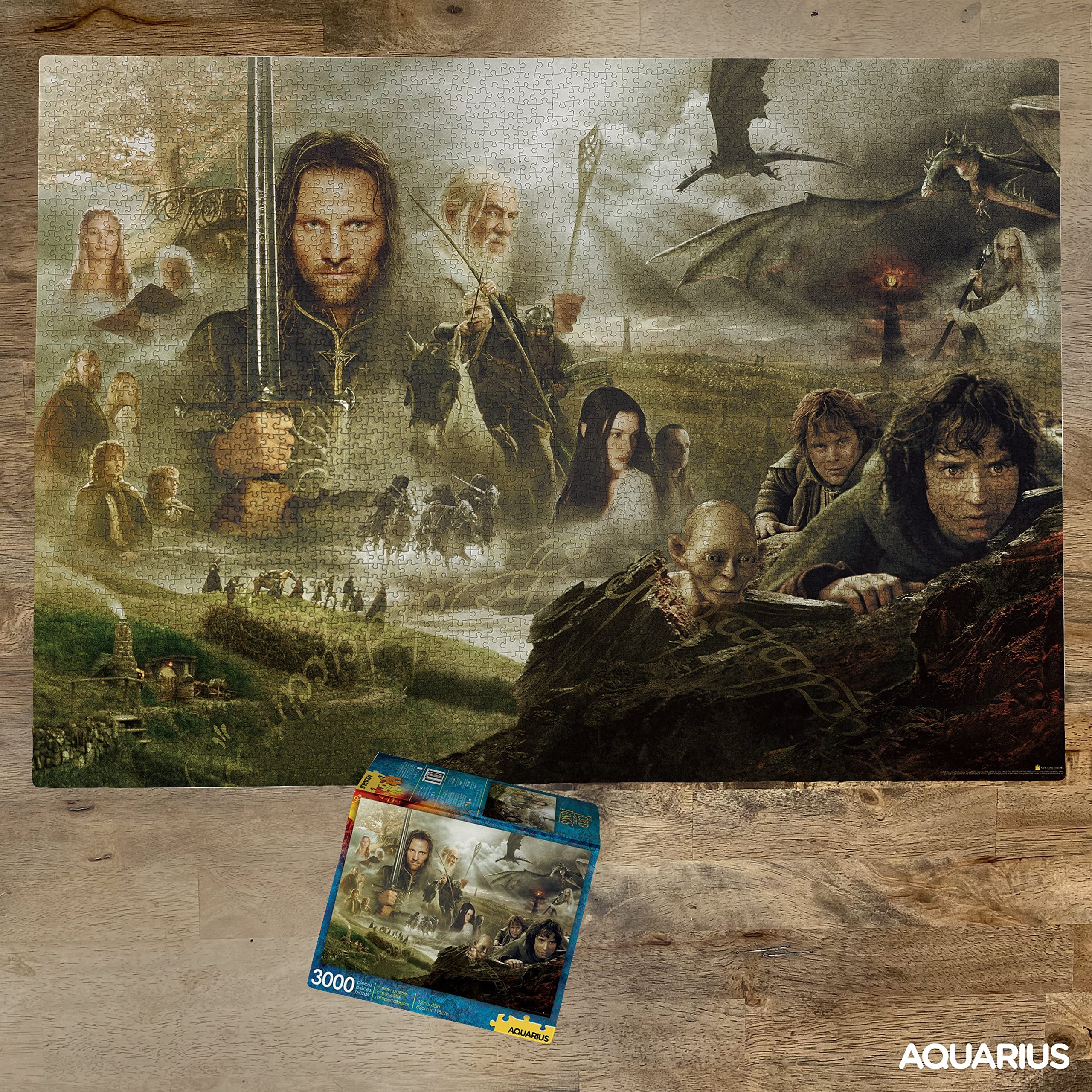 AQUARIUS Lord of the Rings completed puzzle laid out to reveal detail.
