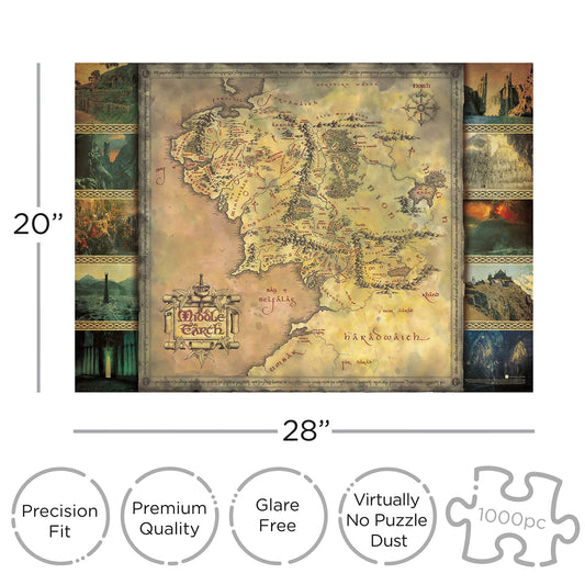 Aquarius Lord of the Rings map puzzle pieces spread showcasing precision cuts.
