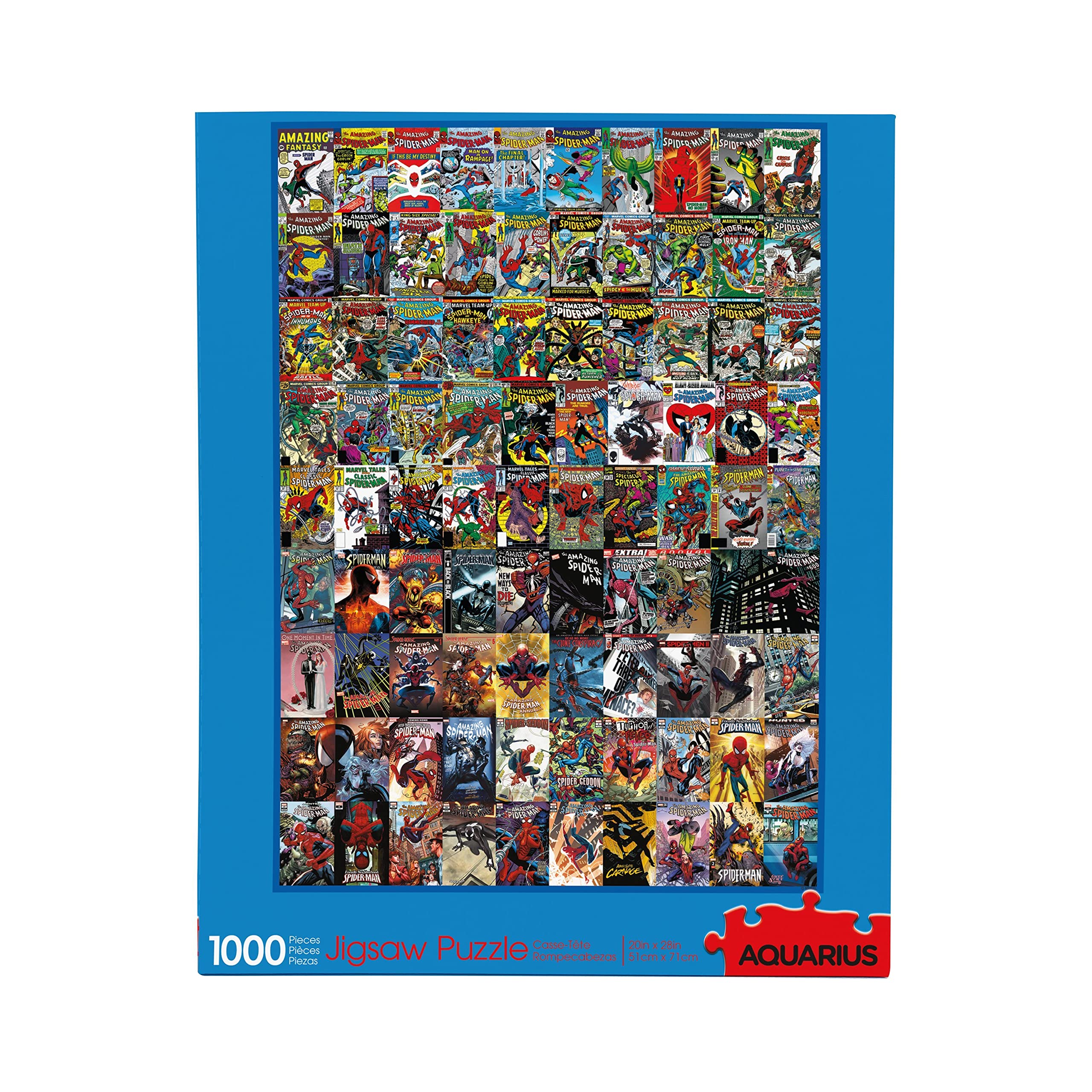 Aquarius Marvel Spider-Man puzzle cover collage for a nostalgic solving experience