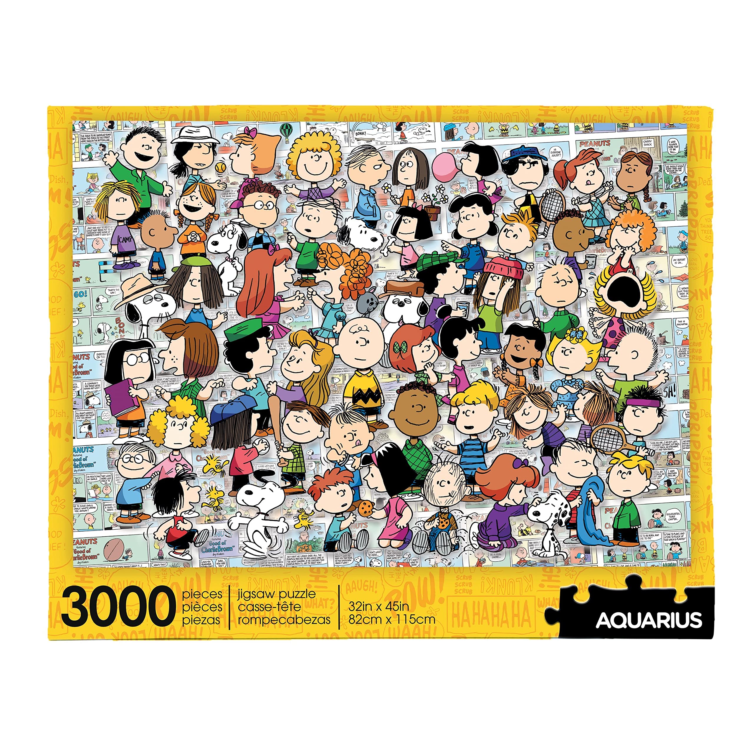AQUARIUS Peanuts cast puzzle box art featuring the gang for family game night