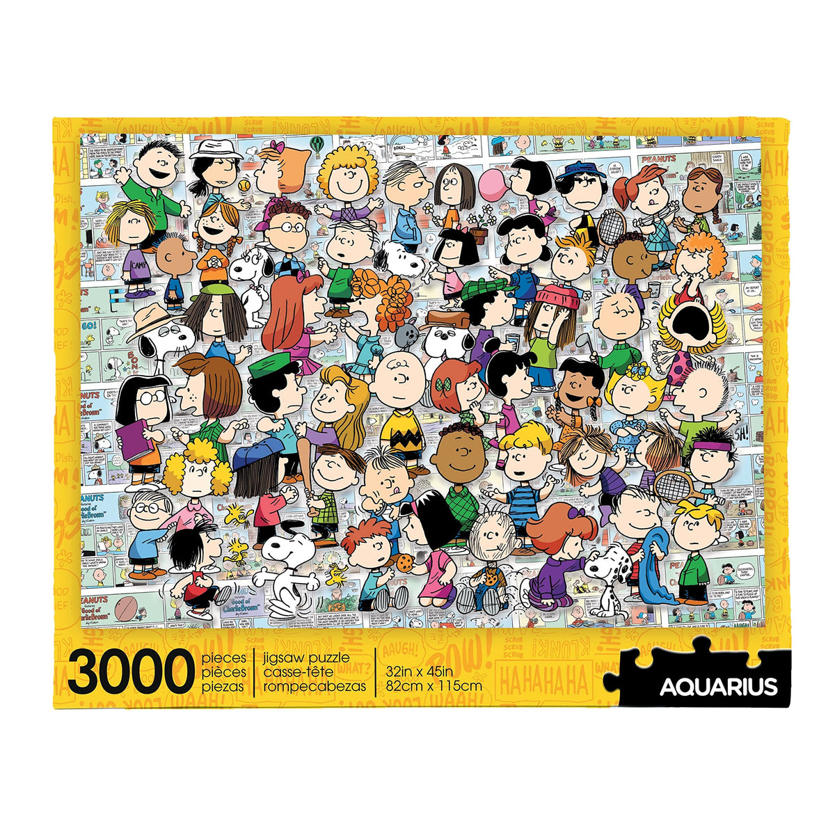 AQUARIUS Peanuts cast puzzle box art featuring the gang for family game night