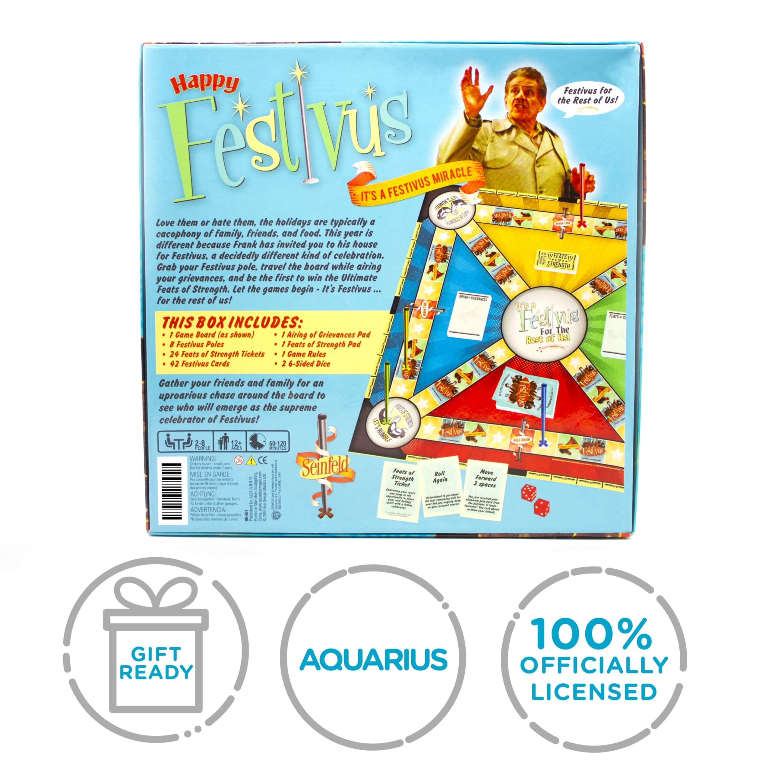 AQUARIUS Seinfeld Festivus Board Game gift-ready packaging for holidays