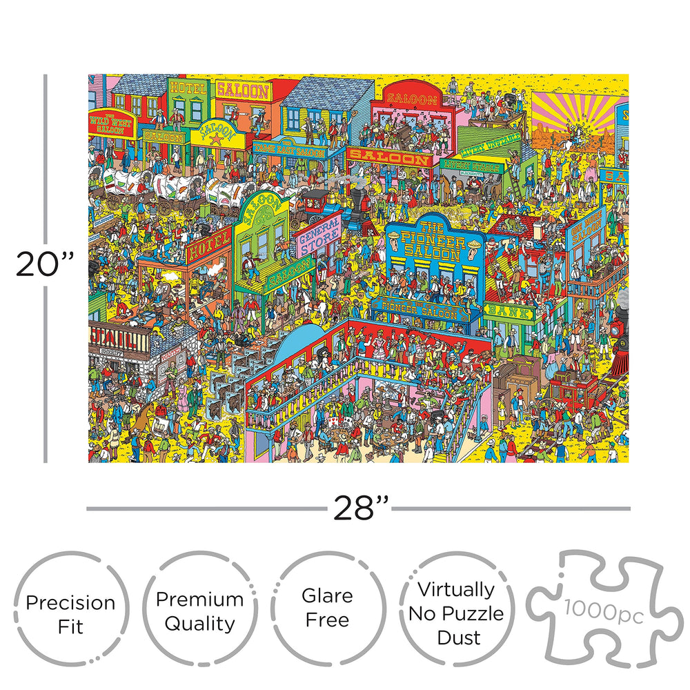 Aquarius Where's Waldo Wild West puzzle piece close-up, precise cuts for a clean fit