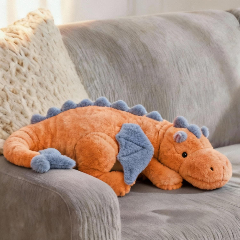 ARELUX 3D-eyed dragon plush, durable embroidery for lasting character.