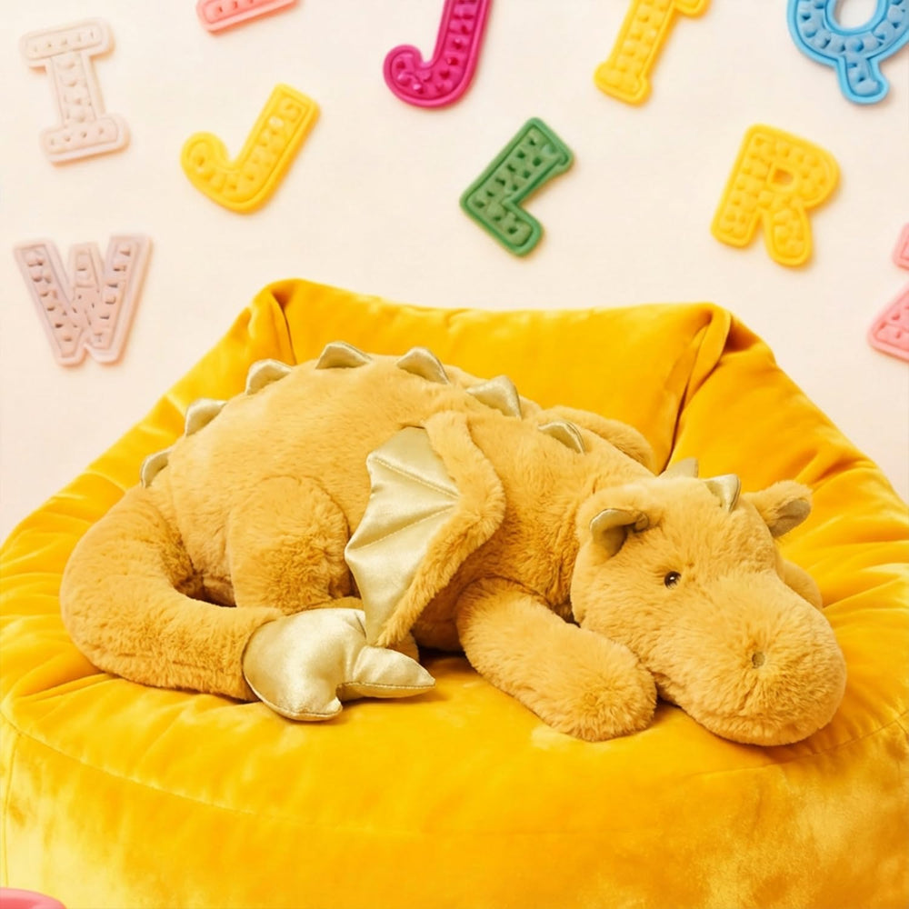 ARELUX dragon plush with embroidered eyes offers durable, cartoonish charm.