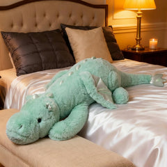ARELUX giant 50in green dragon plush with wings, perfect for cuddles and dramatic room décor.