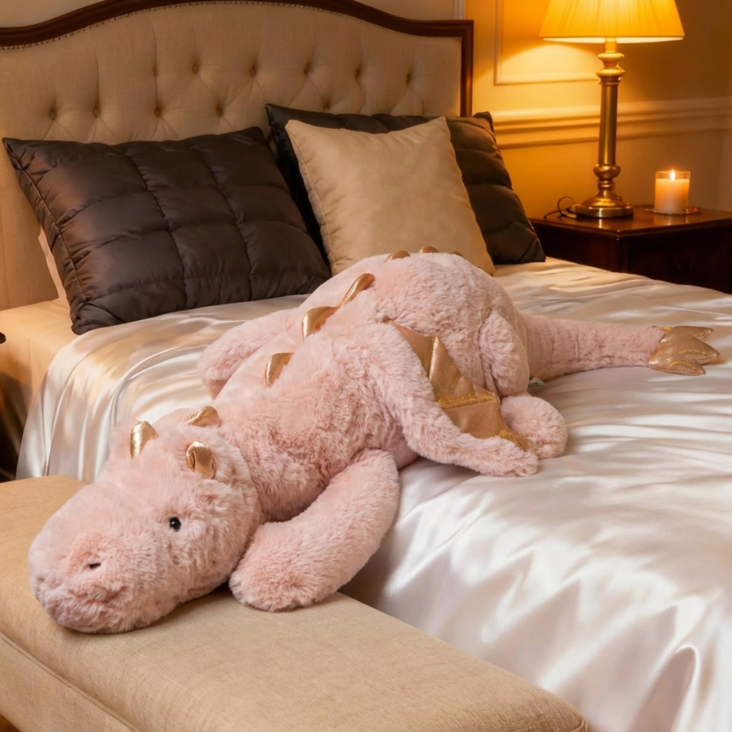 ARELUX giant 50in pink dragon pillow for cozy lounging and hugging.