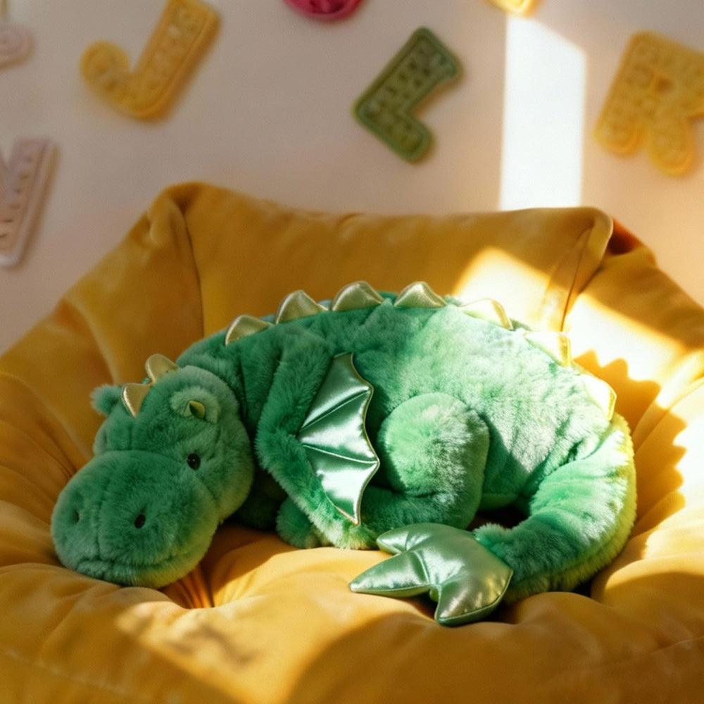 ARELUX dragon plush wings image highlights dramatic decor and comforting hug potential.