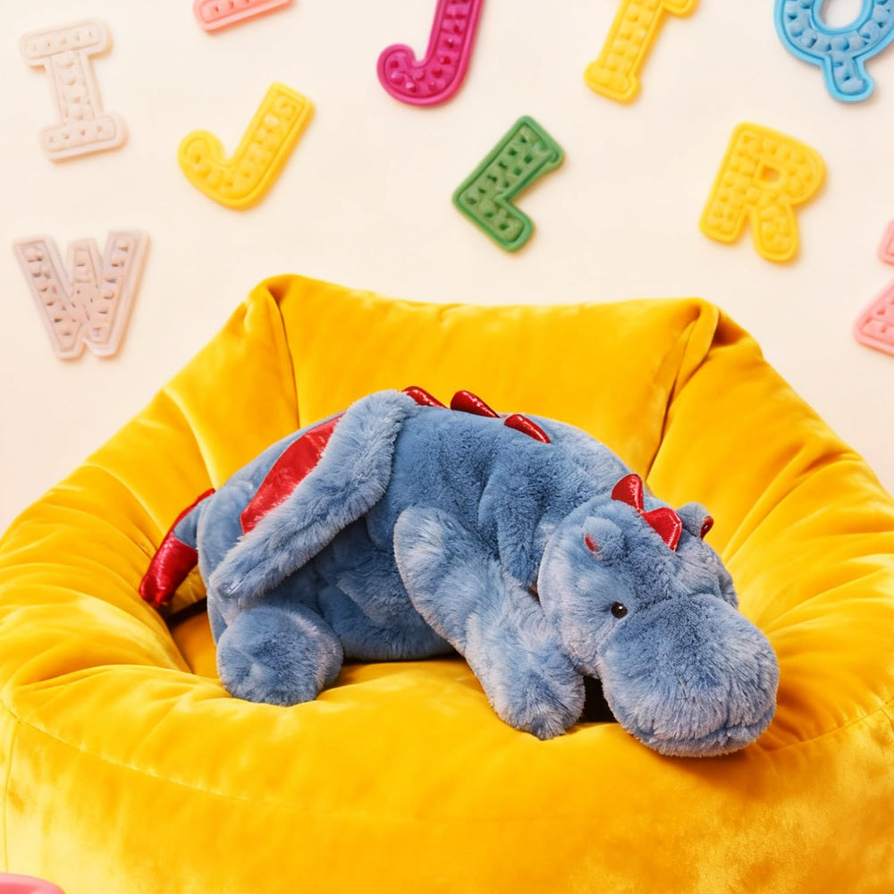 ARELUX blue pterosaur plush with wings for cozy desk or bed decor.