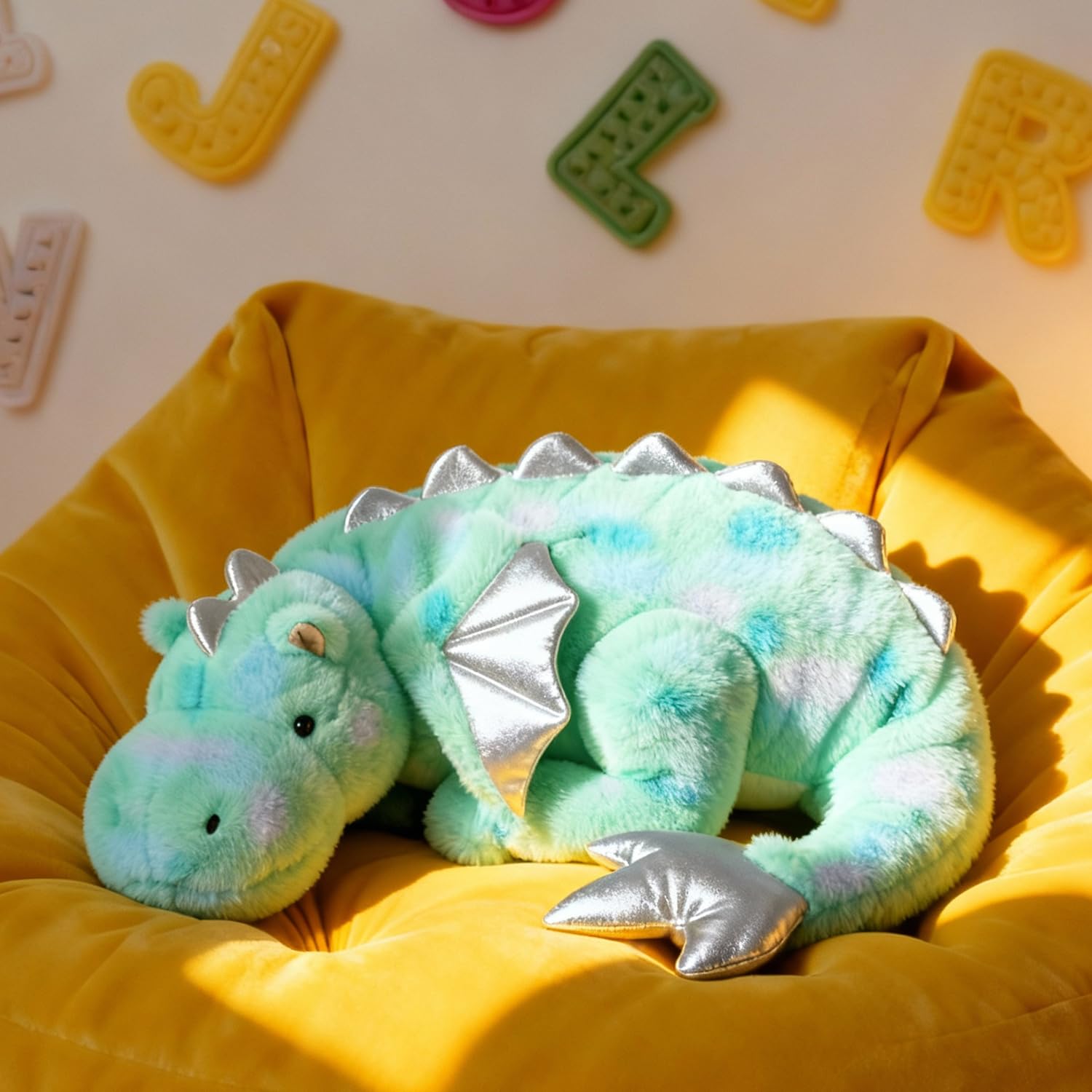 ARELUX Teal Marble Dragon plush 36in, a cozy cuddle companion for all ages.