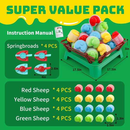 ARHEQI sheep in four bright colors ready for color matching fun.