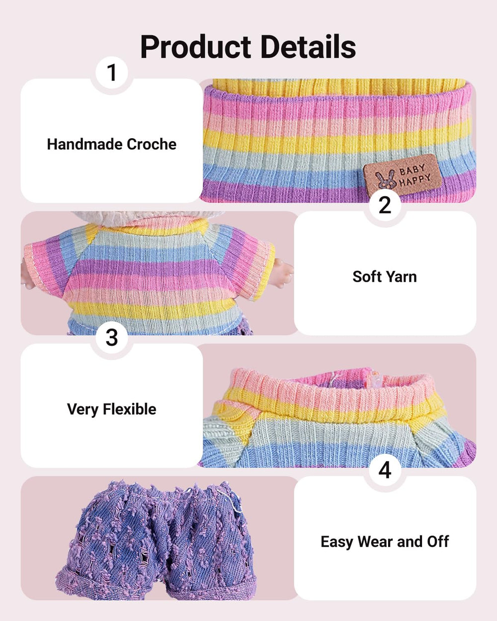 Ariker knitted sweater rainbow detail showing cozy warmth